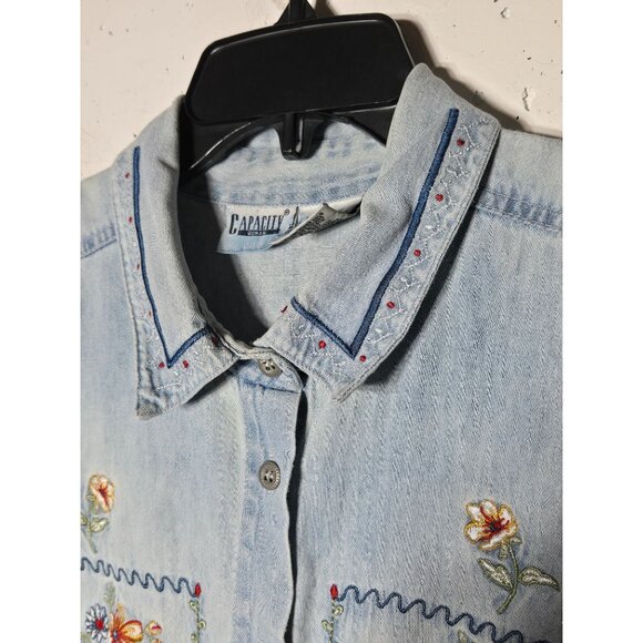 Capacity Women Embroidered Floral Denim Button-Up Shirt Plus Size 2X Grannycore - Picture 5 of 10